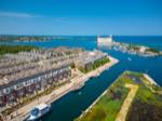 aerial view of Collingwood's shipyard development, in place of its historic shipbuilding industry roots.