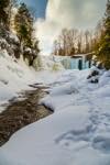 a winter time view of Indian Falls just outside Owen Sound Ontario